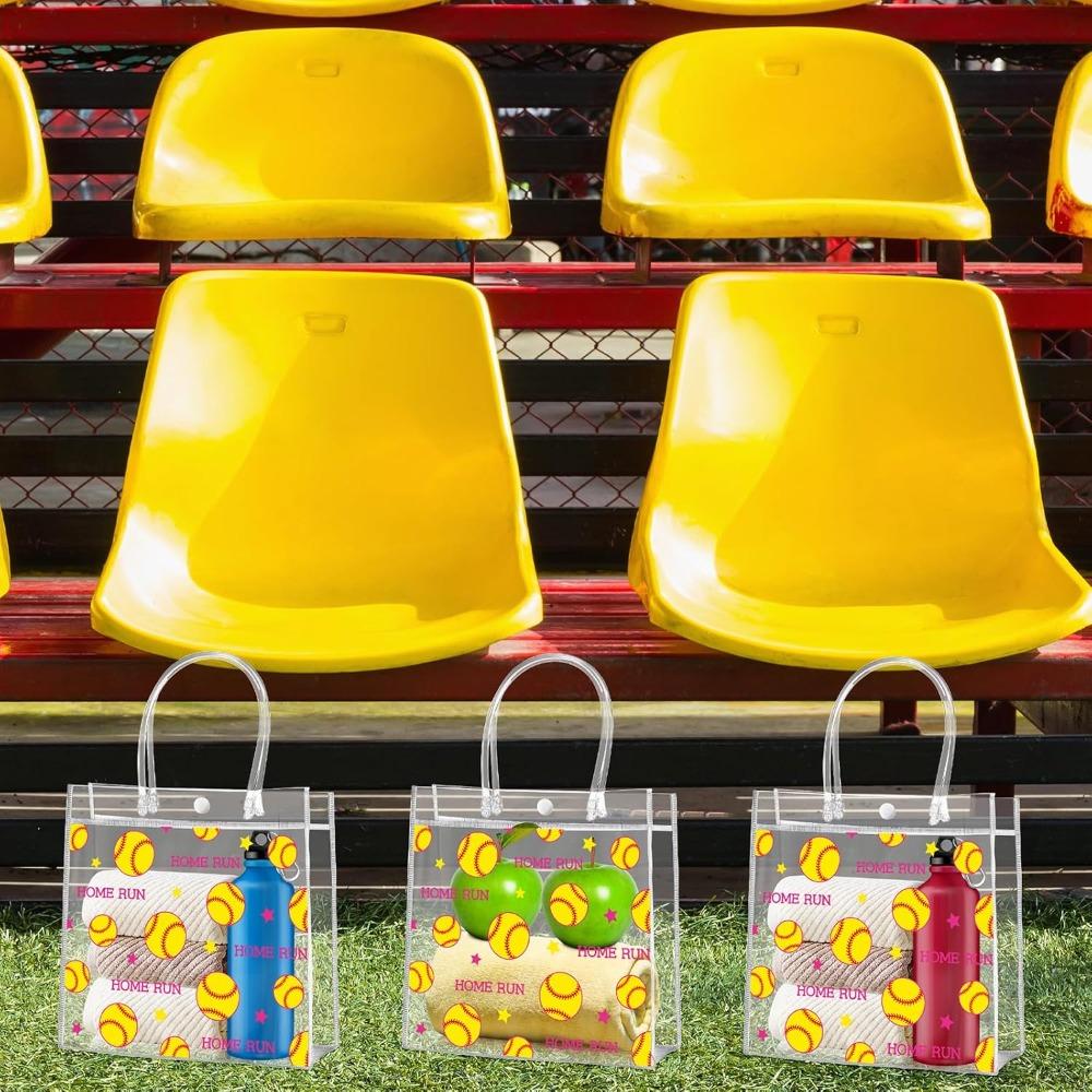 10pcs Softball Clear Gift Bag with Handles Plastic Soft Ball Goodie Sport Theme Party Favor Treat Bag for Snack Softball Theme Bags Gift Wrap Bags