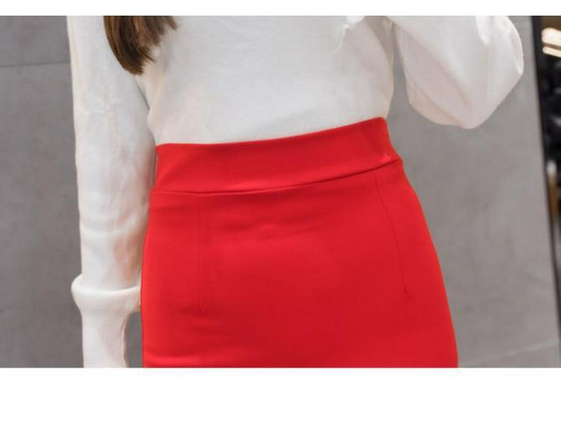 High Waist Slimming Midi Pencil Skirt with Elastic Waistband and Hip-Hugging Slit