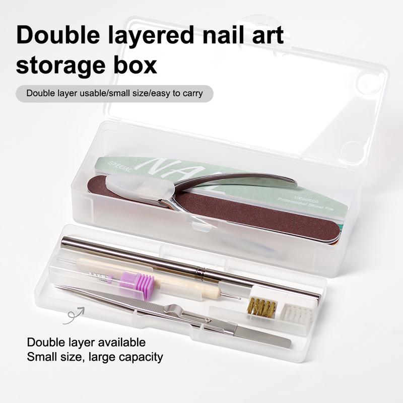 

Двухслойный пластиковый ящик для хранения инструментов для дизайна ногтей, пилка для ногтей, кисточка, резак, пустой футляр для маникюра, контейнер