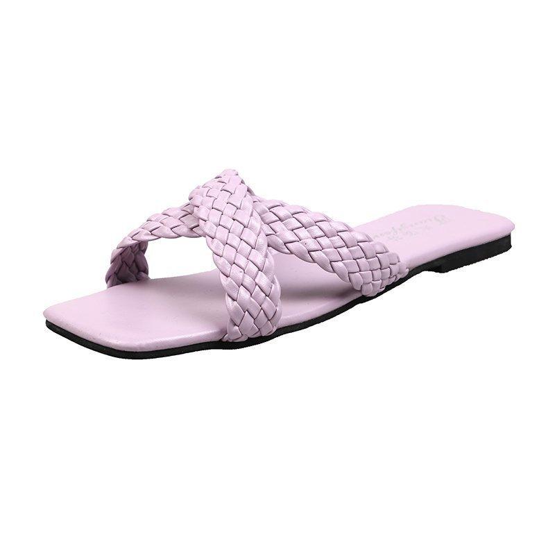 Slippers women's summer outer wear ins tide 2021 new fashion Korean version woven cross flat bottom one word cool slippers