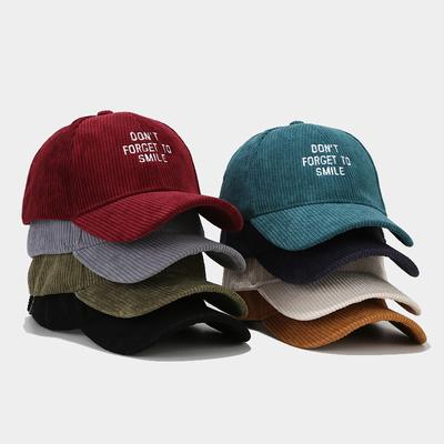 Korean Fashion Women's Trendy Corduroy Duck Tongue Hat Versatile Letter Embroidered Baseball Hat Spring Outing Sunshade Hat