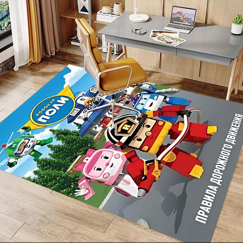 1pc Robocar Poli Adventure Carpet for Playroom Bedroom Living Room Sofa Home Decor,kids Game Area Rug Non-slip Floor Mat Y730150