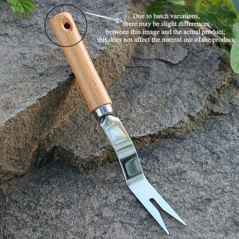 

1PC Stainless Steel Weeding Fork, Wooden Handle, Garden Hand Weeding Tool, Durable Lawn Weeder