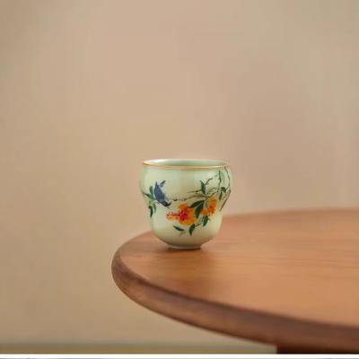 Secret Huang Ru Kiln Furong Press Cup Master Cup Chinese Ceramic Tea Set Tea Cup Ru Porcelain Tea Cup Retro Single Tasting Tea Cup