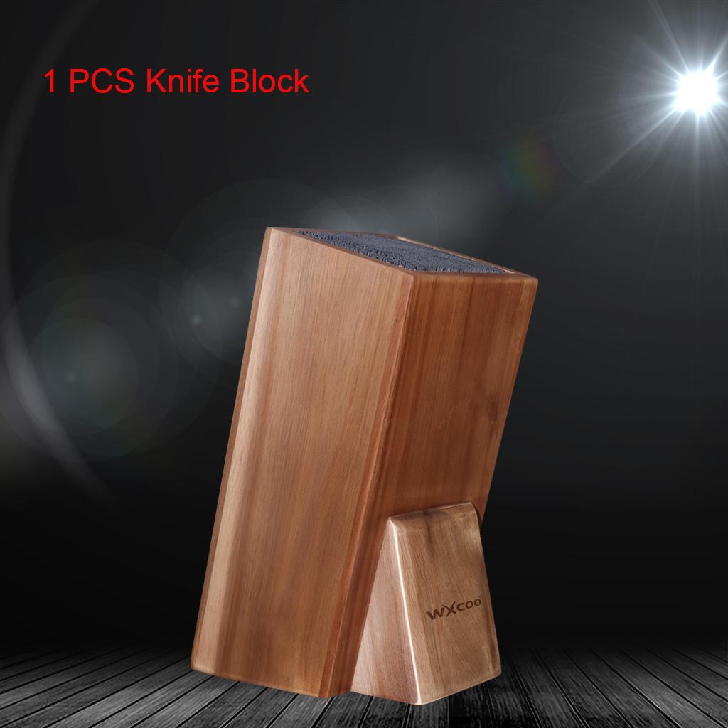 WXCOO Kitchen Universal Knife Holder Acacia Wood Kitchen Holder Stand Stainless Steel Kitchen Knife Set Meat Cleaver Cooking