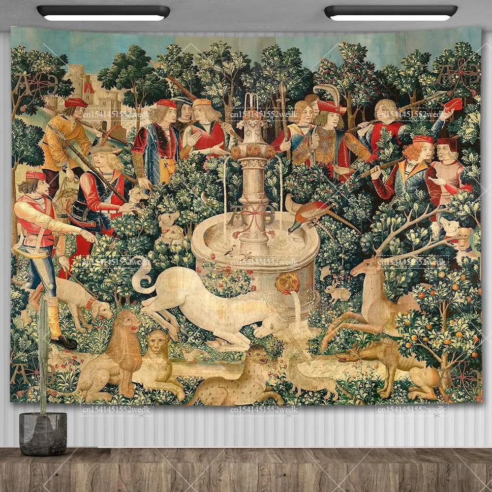 Lady And The Unicorn Tapestry Medieval Tapestry Wall Hanging Printed Home Decor Tapestries Background Room Covering For Bed