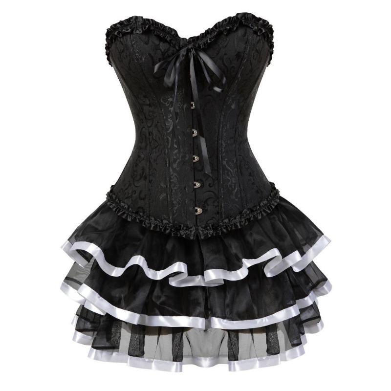 Damen Rüschen Split Formwäsche Set Formendes Korsett Oberteil Und Kurzer Rock Bodyformer