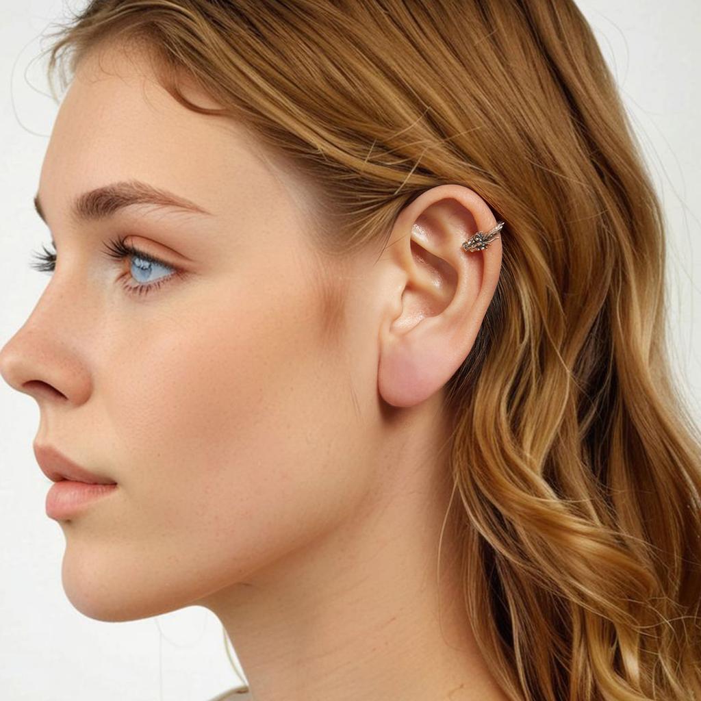 Silver dragon ear cuff with red eyes earring 925 silver