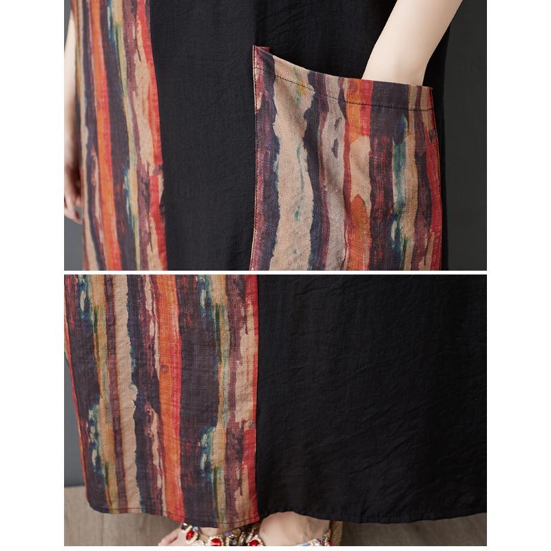 DIMANAF Women Summer New 2025 Plus Size Dress Casual V-Neck Stripe Long Dress Vintage Loose Dress Maxi