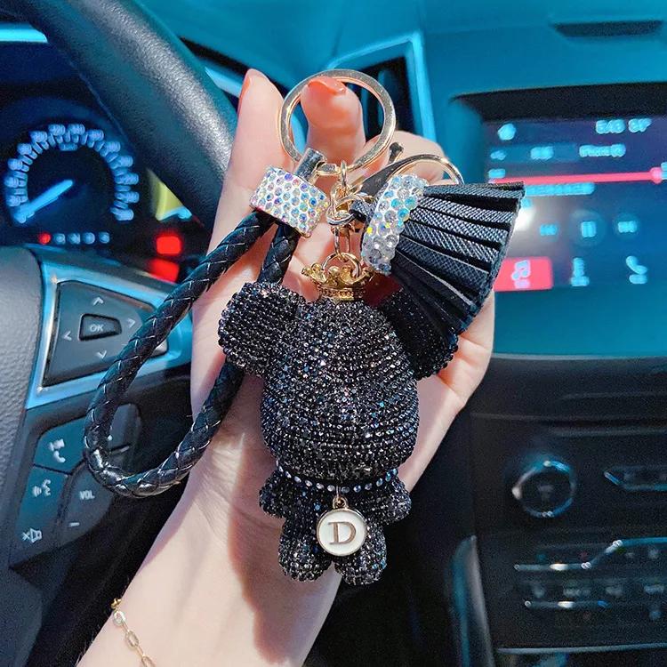 Car Studded Bear Key Chain Car Key Pendant Ladies Diamond Leather Rope Pendant Fashion Bag Pendant Online Celebrity Gift.