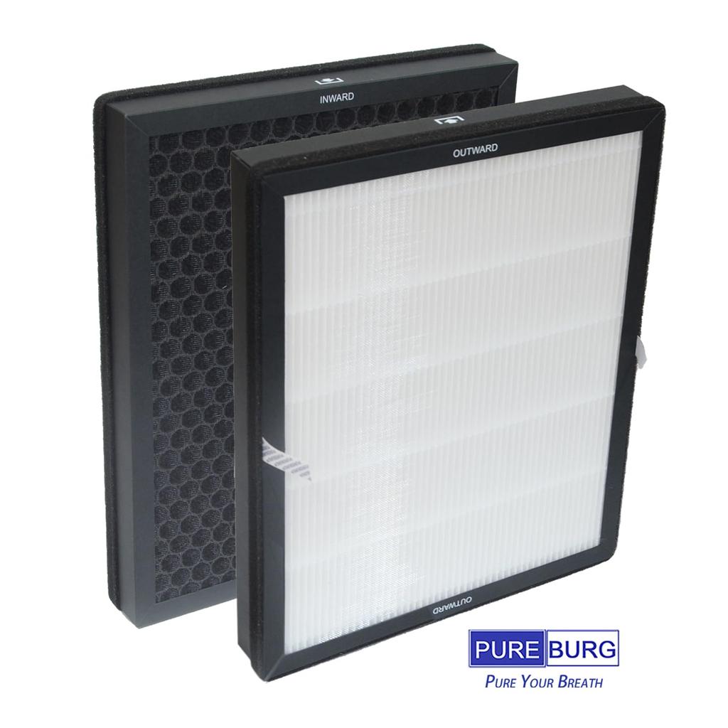 PUREBURG Ersatzfilter Kompatibel mit LUNINO Air 2er-Pack H13 3-Stufen-Filtration Aktivkohle 2-in-1 E-200 Luftreiniger,