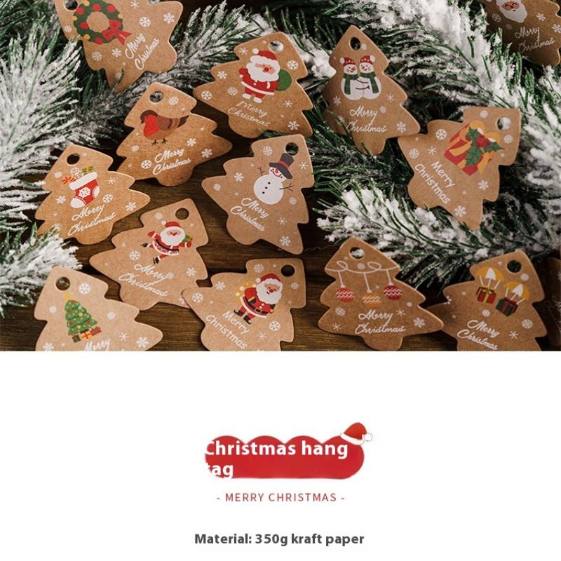 48Pcs Xmas Tree Tags Gift Bags Hanging Kraft Paper Tag Retro Christmas Candy Cookies Packaging Supplies Noel Navidad Decoration