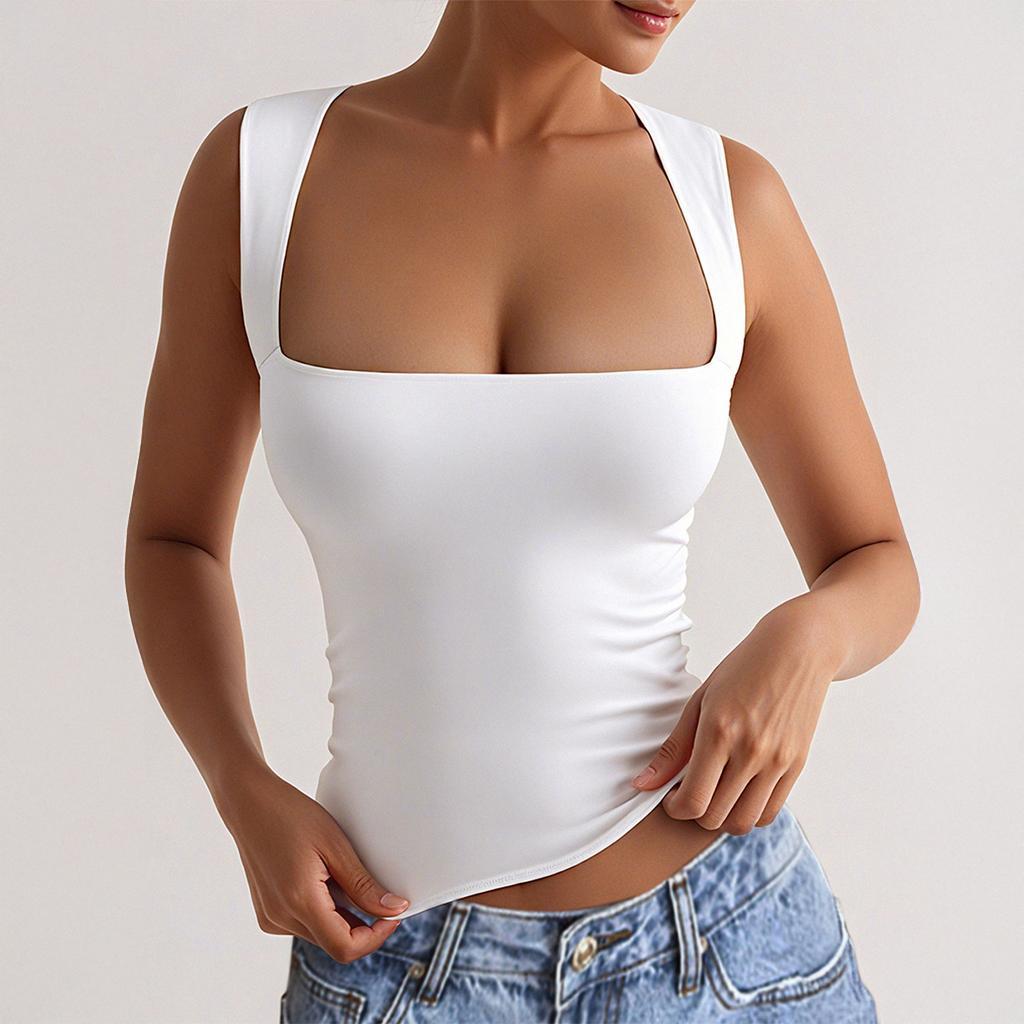 Casual European and American Y2K fitness high elastic sports square collar suspender T-shirt vest women's summer