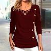 YYFS Women's Fashion Casual Spring Autumn Solid Color Print Long Sleeve V-Neck Blouses & Shirts