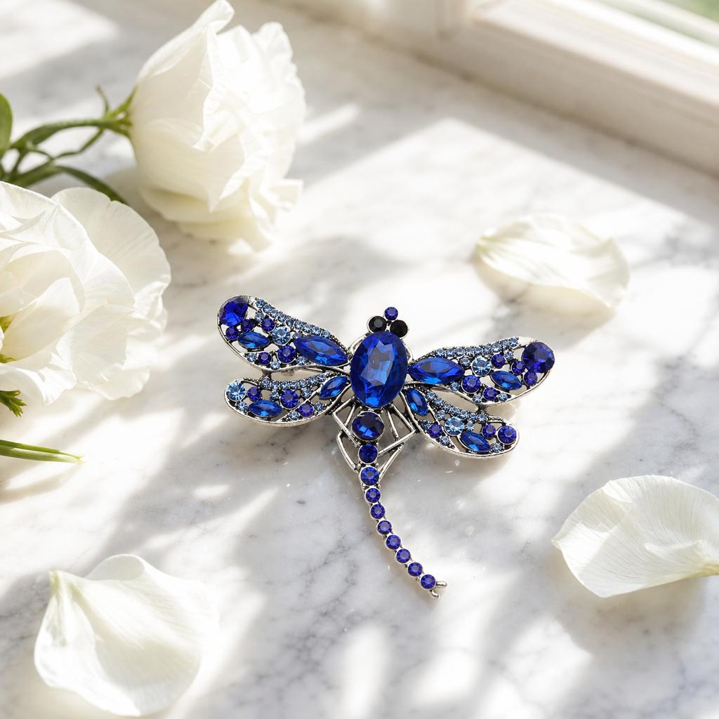 Rhinestone Gemstone Dragonfly Brooch for Women Silk Scarf Pin Insect Design Crystal Embellished Jewelry Accessory for Clothing and Bags