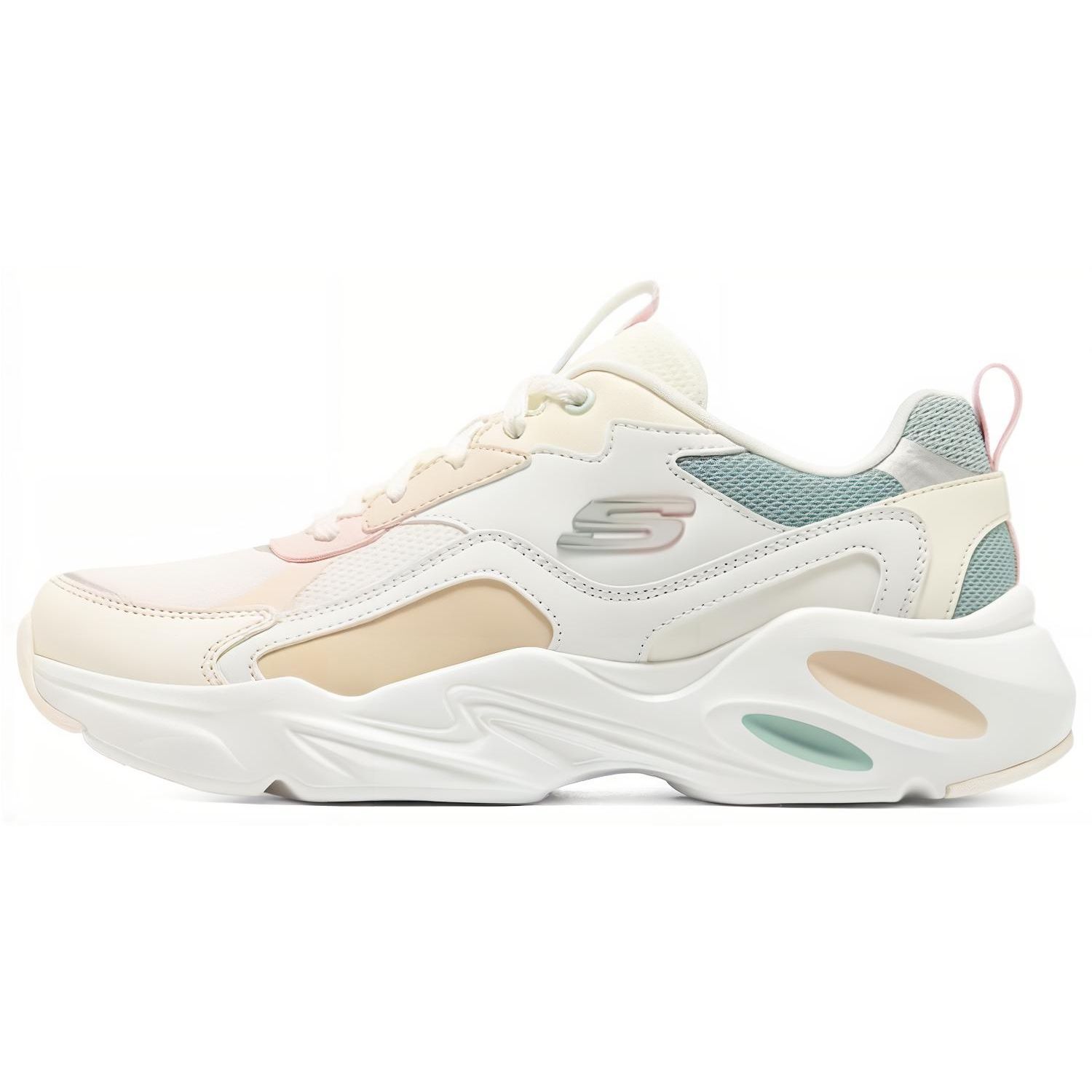 Skechers Airy Fabric Leather Comfortable Versatile Low-Top Dad Shoes Women sneaker White Green 149921-WMLT 36