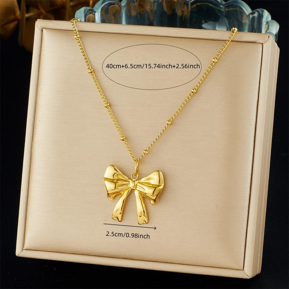 

Imitation Pearl Bowknot Pendant Necklace Stainless Steel Charm Necklace For Women Style 2