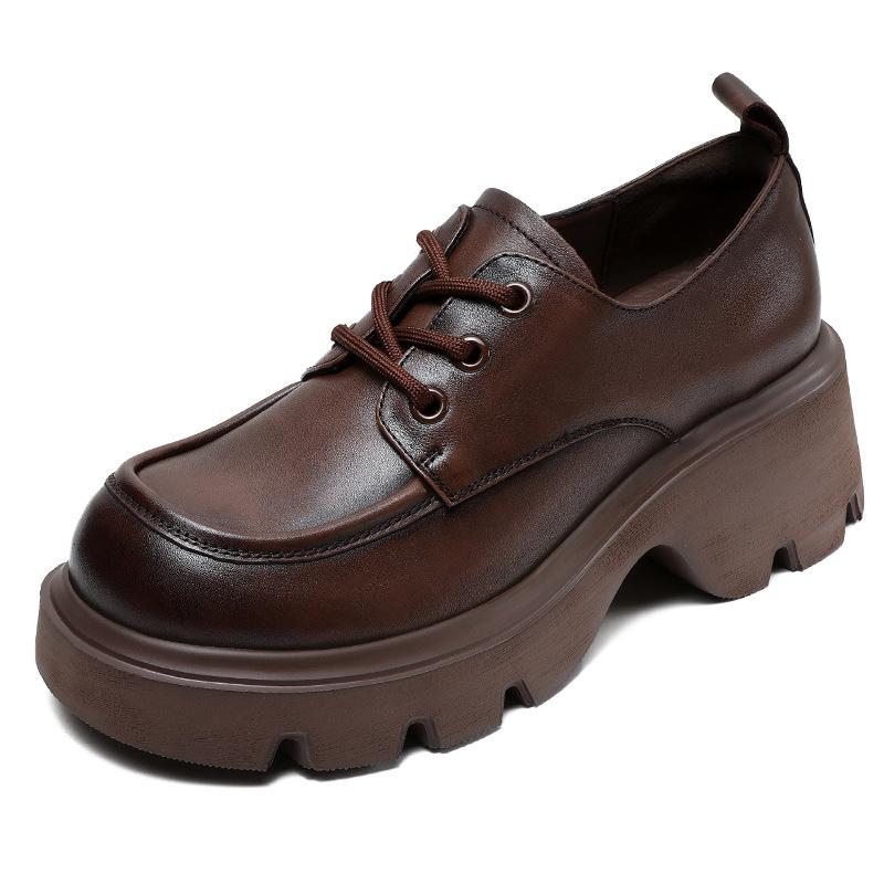 Retro kožené boty - Nový styl pro jaro a podzim - Silný podpatek a silná podrážka - Šněrovací jednotlivé boty