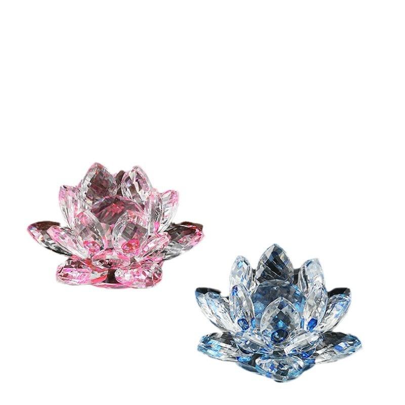 European Style Crystal Lotus Heart Ornament for Temple Living Room Office Desk Jewelry Cabinet Decoration Small Craft Flower