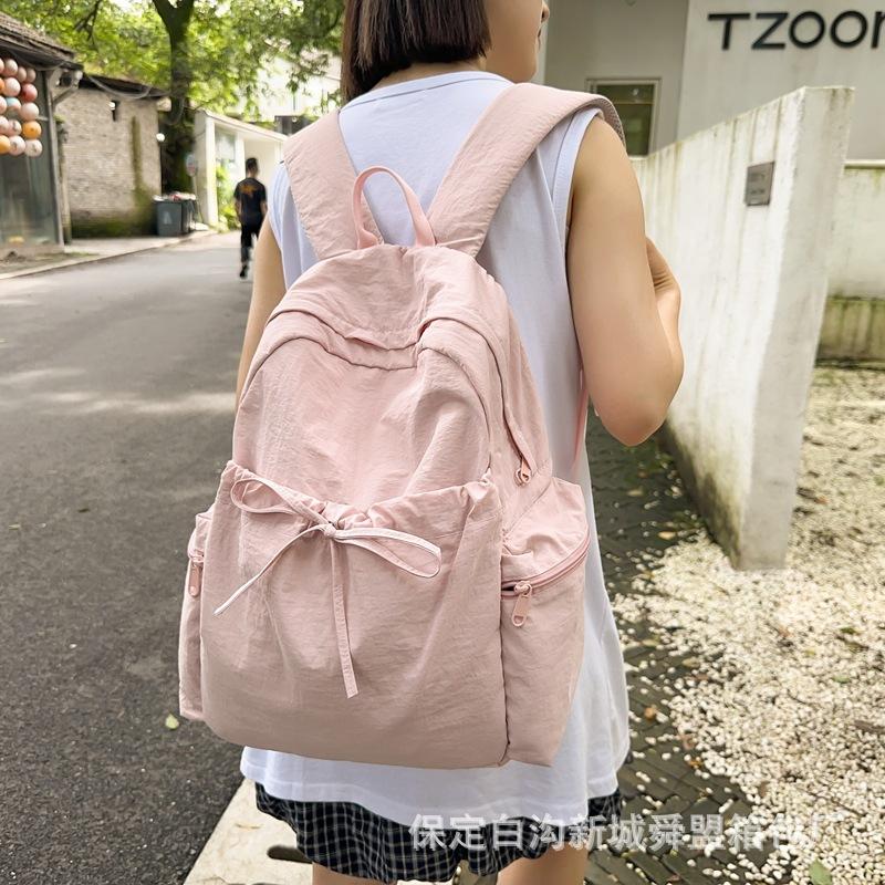 Schoolbag Backpack Female Student Versatile ins Solid Color School Bag Large Capacity Backpack Primary School Junior High School University Korean
