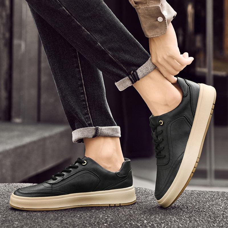 Baskets Homme Haut de Gamme en Cuir Véritable 2025: Chaussures décontractées polyvalentes à semelles épaisses en cuir de vache