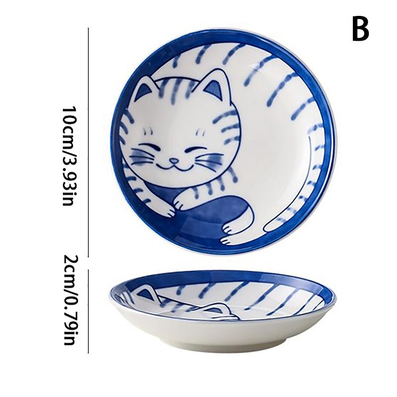 

Керамическая тарелка для десертного соуса в японском стиле, посуда, креативная посуда с милым мультяшным рисунком «Счастливый кот», форма капли воды, тарелки для фруктов и суши