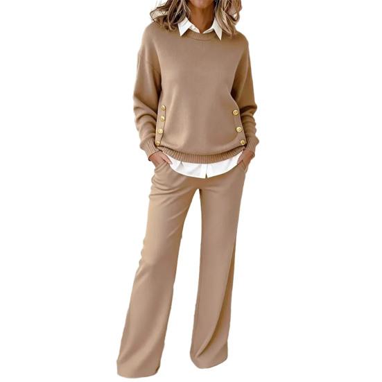 Dámský dvoudílný outfit Splicing Falešný dvoudílný mikina s límečkem a kalhoty s širokými nohavicemi Set Podzimní Ležérní Tepláková souprava Lounge set