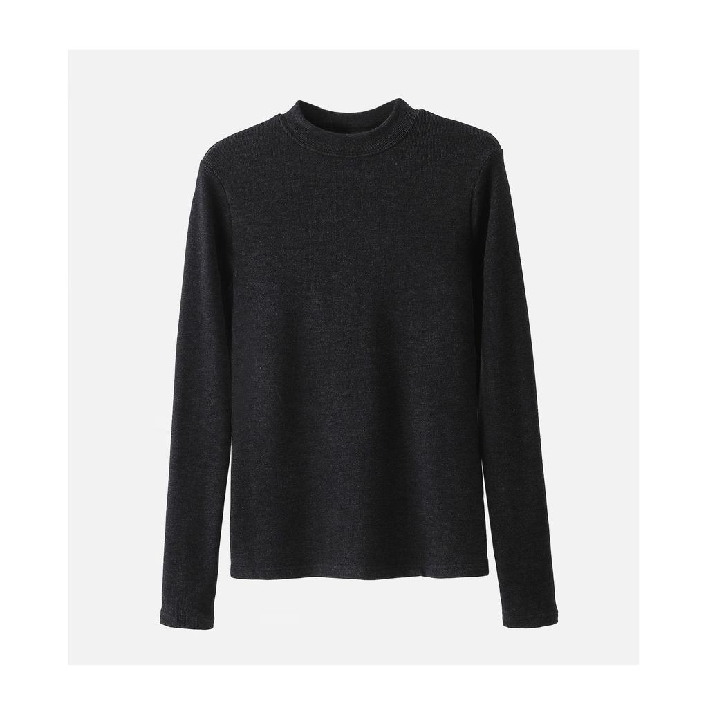 Haut d'automne/hiver en velours à col montant et manches longues, coupe slim pour femme