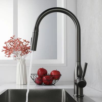 Gun Gray All Copper Pull-out Hot and Cold Water Universal Rotary Sink Kitchen Wash Basin Faucet
