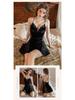 Gold Velvet Spaghetti Strap Nightgown with Chest Pads and Lace Trim - Autumn/Winter Collection
