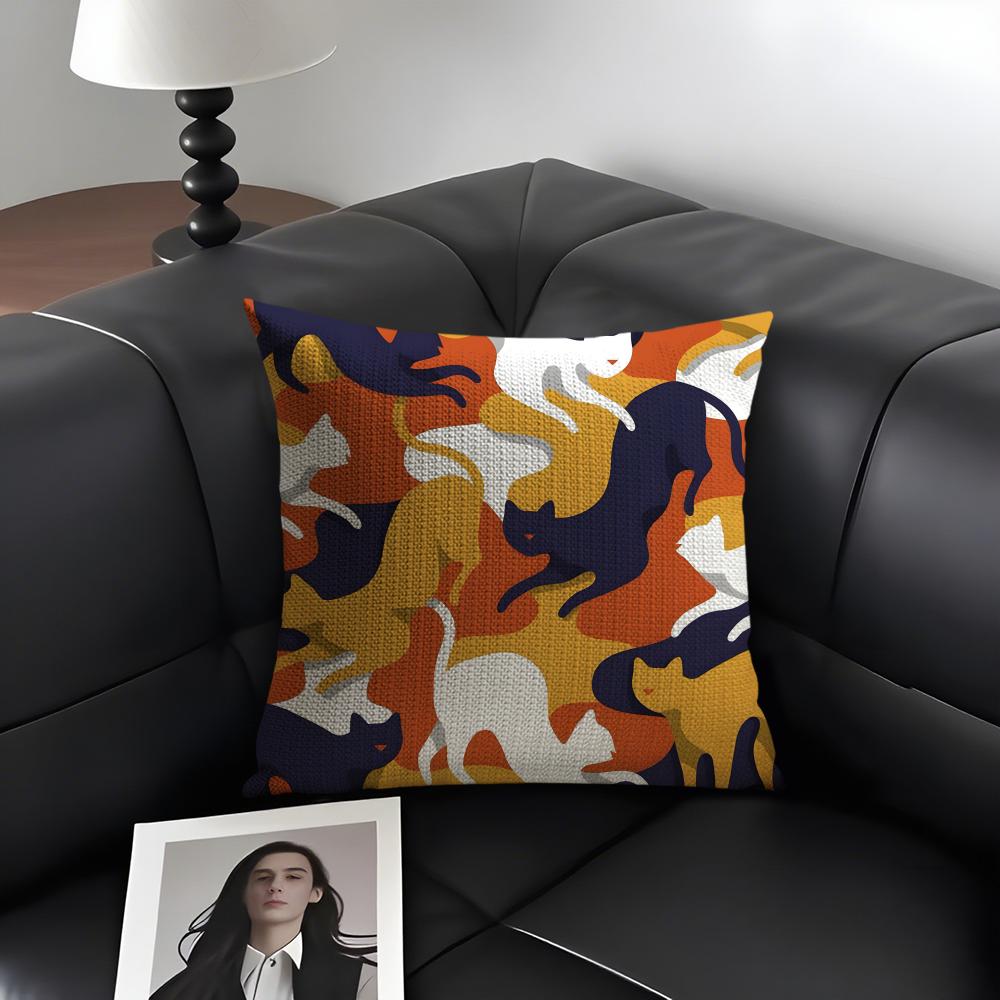 Cute Cat Cushion Cover Natural Linen Organic Fabric DoubleSided Printing Sofa Home Decor Gift Pillow Case