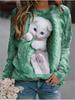 Cat Printed Loose Sweatshirt Cute Long Sleeve Round Neck Spring Summer