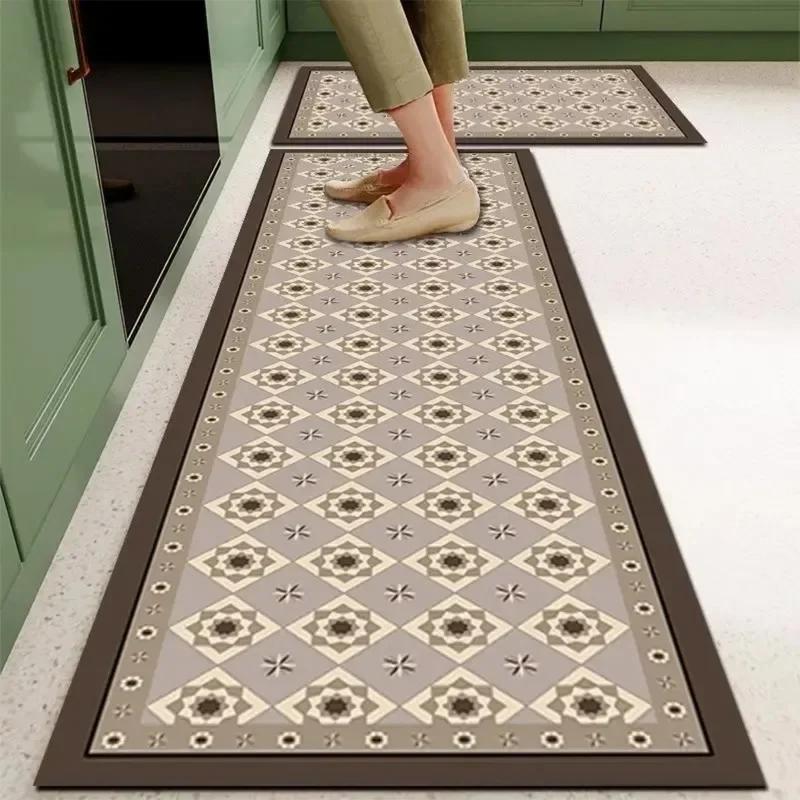 Mat For Kitchen Carpet Waterproof Pvc Long Floor Mats Leather Oil Proof Anti-Slip Carpets Black White Plaid Home Decoration Rug