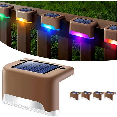4 Pack RGB Solar Deck Lights Outdoor Waterproof LED Steps Lamps For Stairs Fence