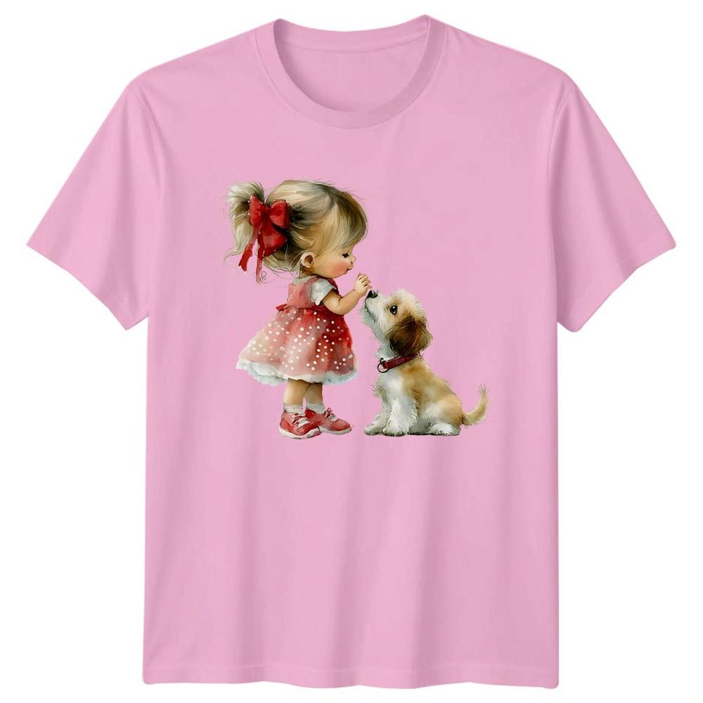 Girl And Puppy Animal Friendship Childrens Graphic Tee Unisex T Shirt