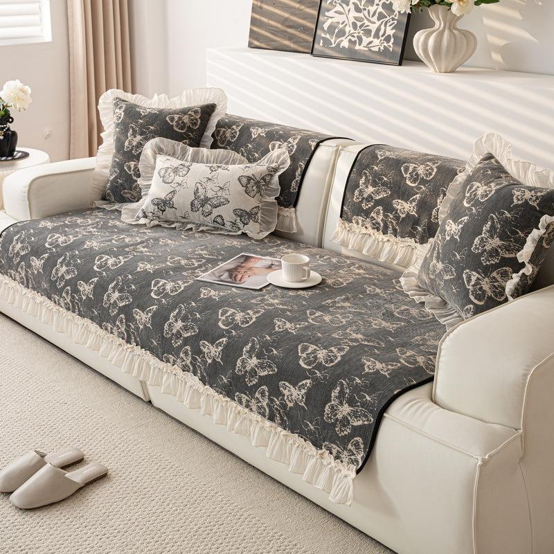 French Skirt Chenille Sofa Cushion  New High-End Leather Sofa Cover Four-Season Universal Seat Cushion Cover
