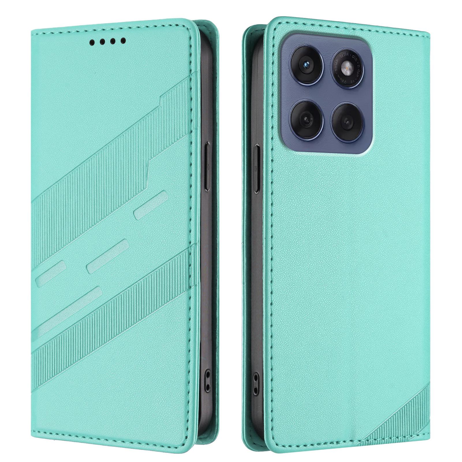 

For Motorola Moto G56 5G Phone Cases Punk Style Imprinted Wallet Stand Leather Cover Mint Green