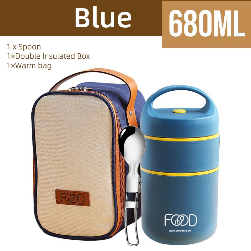 Thermal Porridge Cup Insulated Lunch Box Food Grade Stainless Steel 680ml Insulated Bag Children's School Outdoor Rice Bowl
