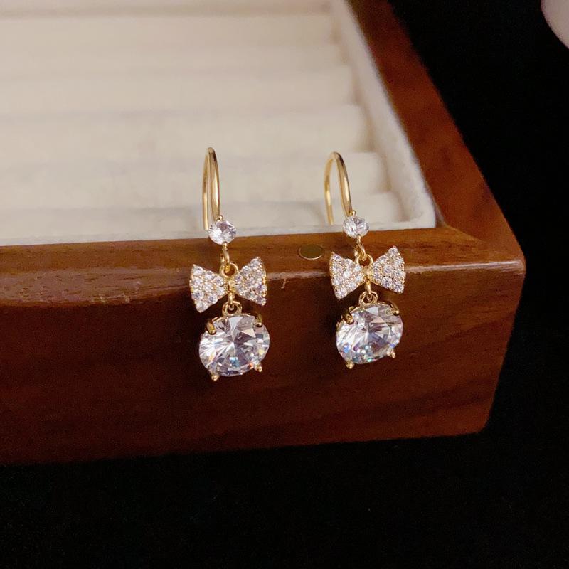 Exquisite Versatile Zircon Bow Ball Tassel Earrings - Luxurious, Shiny, and Sweet Ear Hooks