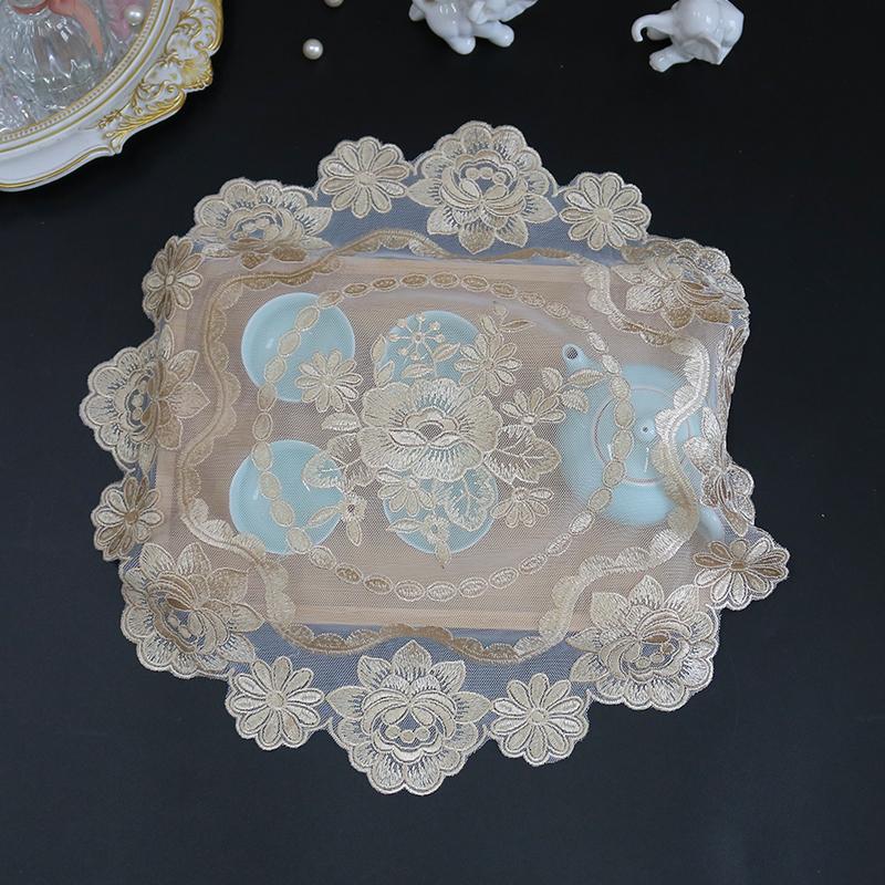 Round Mesh Rose Flower Embroidery Table Cloth Cover Wedding Tablecloth Dining Kitchen Christmas Table Decoration and Accessories