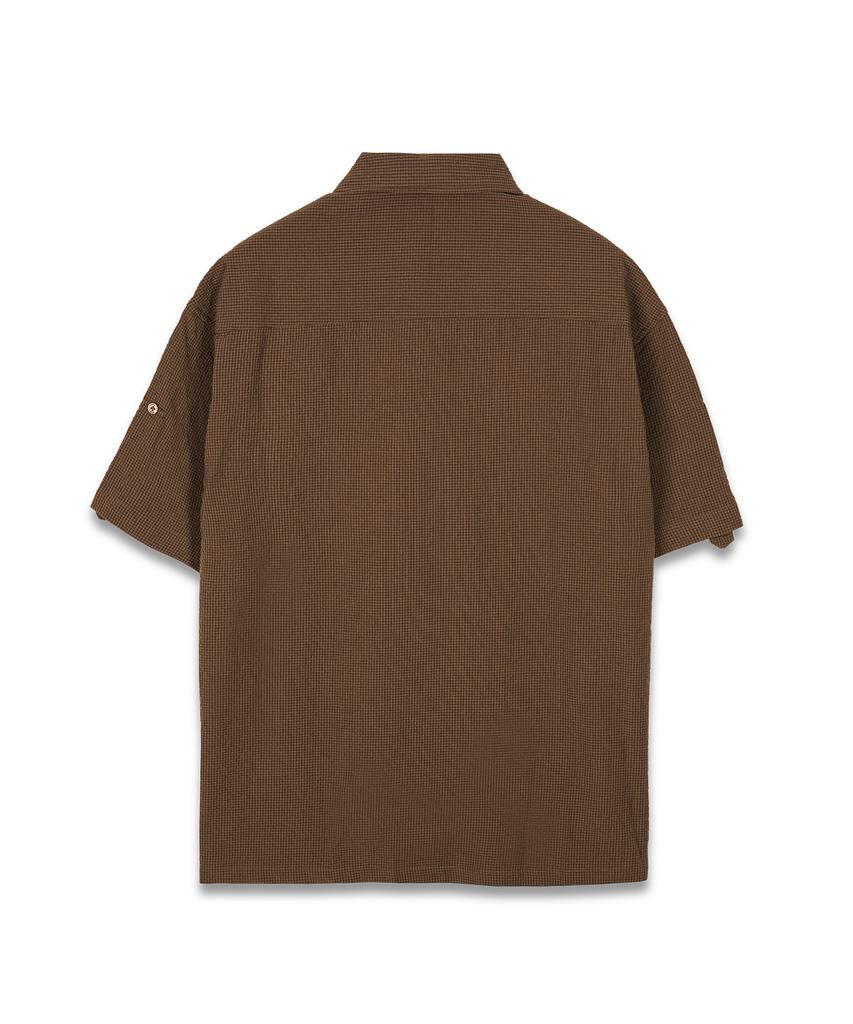 Connect Kinrock Loose Fit Seersucker Short Sleeve Shirt (Brown)