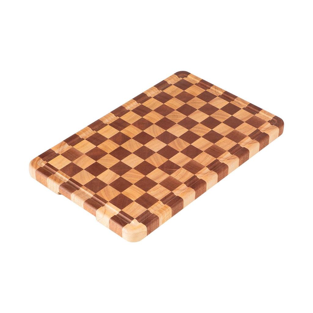 Tagliere da Cucina in Legno di Hevea a Scacchiera