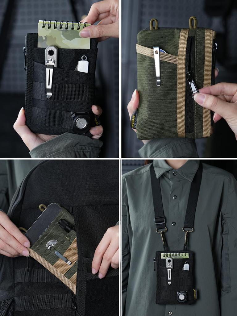 VIPERADE VE18N EDC Pocket EDC Organizer Pouch for 4 EDC Slots and 2 Zipper Pockets Multi Tool Pocket Slim EDC Wallet EDC Pocket Organizer Pouch for