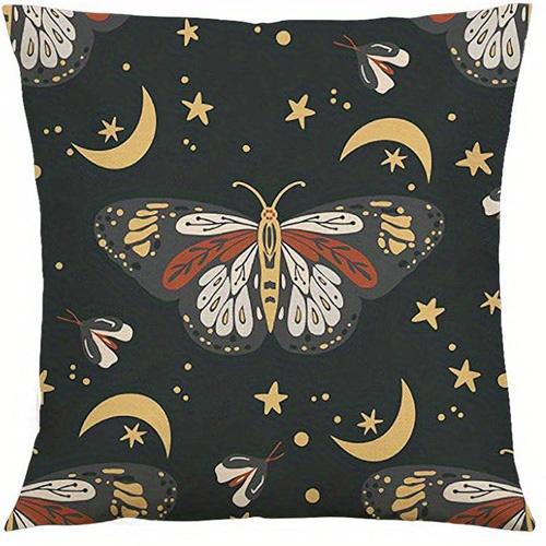 Home Decor Mystical Moon & Butterfly Pattern Pillowcase Pattern Cushion Cover Suitable for Sofa Bedroom Car Pillow Cover