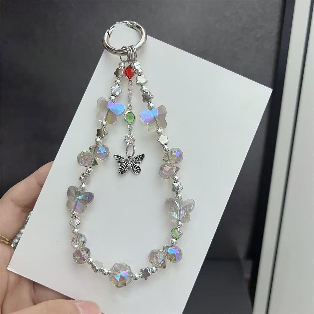 Elegant Butterfly Tassel Beaded Phone Chain and Keychain - Fashionable Bag Charm & Phone Case Accessory