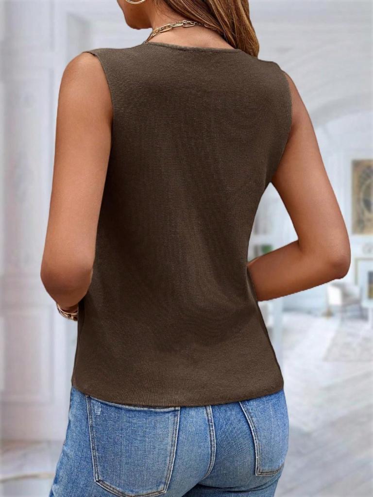 Women's Sleeveless Knit Sweater Vest V Neck Button Down Loose Waistcoat Cardigan