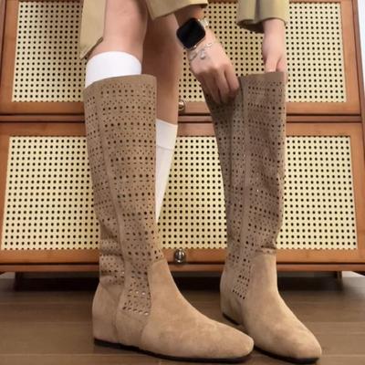 Rindslederversion~ Hohler und atmungsaktiver Design-Sinn Innere Höhenerhöhung und dünne Ritterstiefel Damen Retro bequem und keine müden Füße Hoher Stiefel