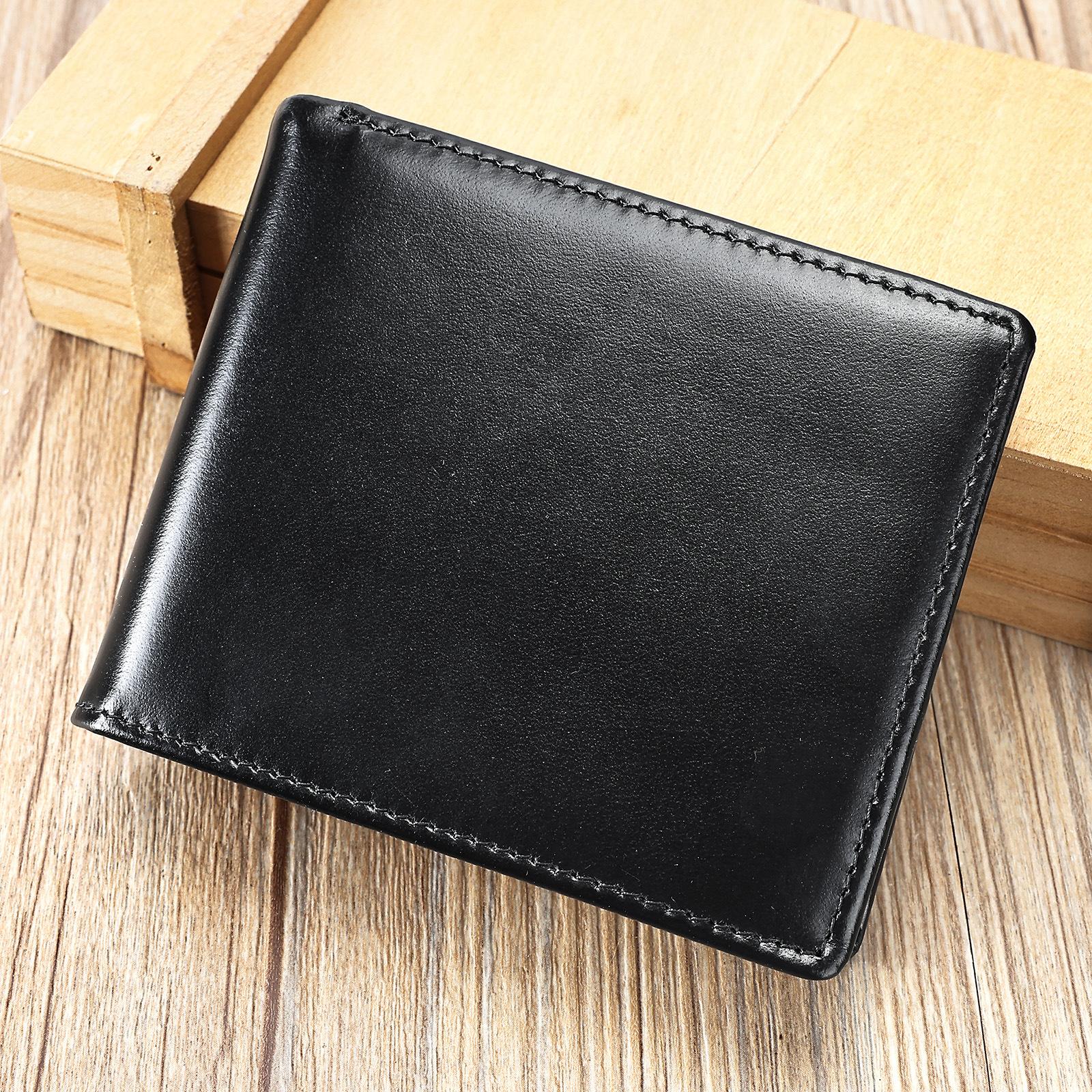 

Мужской кошелек из натуральной кожи с защитой от краж, винтажный кожаный зажим для денег, чехол для карточек с несколькими отделениями чёрный