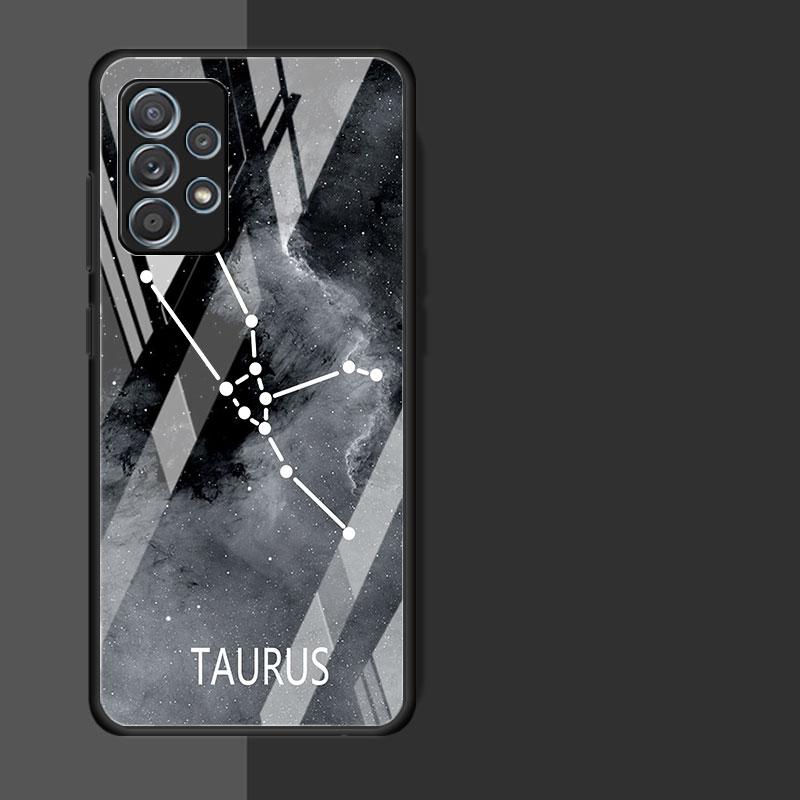 Twelve Constellations Glass Case For Samsung Galaxy A52 A71 A50 A51 A70 A21s A31 A72 A10 A12 A30 A22 5G Phone Cover
