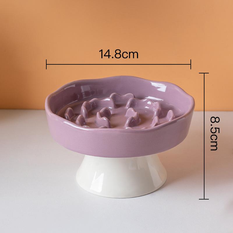 Pet Slow Feeder Bowl Ceramic Elevated Cat Bowl Protects Cervical Vertebrae Pet Supplies